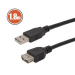 Delight USB hosszabbító kábel, A aljzat - A dugó, 1, 8 m, fekete (20315)