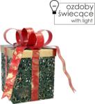 BackHomeLiving Metalikus négyzet alakú karácsonyi dísz LED-es masnival 15 x 12 x 20 cm (POI5241)