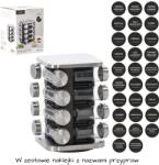 BackHomeLiving Forgatható négyzetes fűszertartó állvány 16 üvegcsével, fekete-ezüst színben, 15, 5 x 15, 5 x 24 cm (NIW9134)