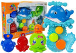 LEAN Toys Fürdőszett delfinnel, tengeri állatokkal, műanyag vízeséssel (7607)