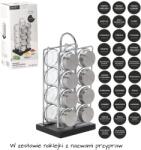 BackHomeLiving Fűszertartó állvány fogantyúval, 8 üvegcsével, ezüst-fekete, 12 x 10 x 26, 5 cm (NIW9189)