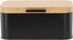 BackHomeLiving Lauro fém kenyértartó bambusz fedéllel 30 x 23 x 18 x 15 cm, fekete (NEL3192)