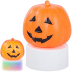 Verk Group Világító LED tök alakú dísz Halloweenre, narancssárga színű, elemmel (26149)
