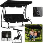 LEAN Fekete kerti hintaszék, 4 személyes, napellenzővel (26565)