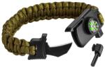 NEO Túlélő karkötő 5 az 1-ben: 3.5m paracord(250kg-ig), kovakő, iránytű, kés, síp, zöld, szélessége 26mm (63-140)