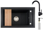 NERO Gránit Mosogató Nero Panama + Magasított Csaptelep + Vágódeszka + Adagoló Fekete