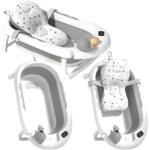 LEAN Toys Összecsukható Babakád Hőmérővel és Csillagokkal Díszített Matraccal, Szürke