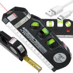 VERK GROUP Nivela laser de precizie cu ruletă de 2, 5 metri, 3 moduri LED și încărcare USB (11483)