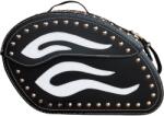 RSA Genți de șa pentru motocicletă din piele cu nituri RSA S263B negru-alb (SKWS263BWHITE)