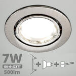  LED szpot szett: mattkróm bill. keret + 7 Wattos, természetes fehér GU10 LED lámpa + GU10 csatlakozó (kettesével rendelhető) (5098 + TR-GU10 + 1905)