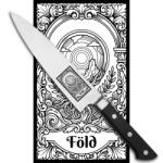 Satake Satoru Gyuto Japán rozsdamentes szakácskés 59 HRC, 21 cm, laminált markolat, ŐSELEM - FÖLD - lézergravír mintázat (802-789-elem-fold)