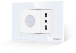 Luxion Senzor de Miscare 2M si Priza Ingusta LUXION cu Rama din Sticla, Standard Italian, 3M SmartElectro IntelligentHouse (LXI-051/52GF-W)