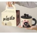  Cana din Ceramica, Flippy, Model in Cutie pentru Cadou, Cana pentru Ceai, Cafea, Cana Retro Design Capac cu Figurina 3D, 9.5 x 8 x 8 cm, 360 ml, Bej, Print Pisica Roz Negru (134663)