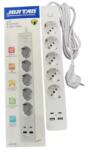  Prelungitor Jortan Cu 5 Prize, 2 Port-uri Usb Si 2 Port-uri Type-c, 2m Lungime, Buton On/off (DLMGG-4509)