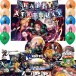 ElifJoyDeco Balon Szett Tányérok Poharak Dekoráció Születésnap De mon Slayer (Demon Slayer)