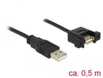 Delock Kábel, USB 2.0-s A bementi csatlakozós > USB 2.0-s A-típusú csatlakozó, panelrögzítés, 0, 5 m (85461) - flylite