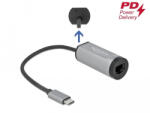 Delock Szürke USB Type-C adapter tápellátó portos Gigabit LAN-hez (64116) - flylite