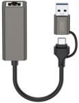XO adapter kábel 2in1, ethernet aljzat - type-c/usb, rj45, 100mb/s, lan, 10cm, sötétszürke