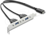 Delock USB E típusú A kulcsos dugós csatlakozó 2 x USB 5 Gbps A-típusú aljzat, rekeszrögzítéses csatlakozókábel, 35, 5 cm (67345)