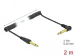 Delock Hajlított csavartkábel 6, 35 mm 2 tűs mono jack apa - mono jack apa 2 m, fekete (85939) (85939)