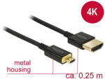 Delock Nagysebességű HDMI-kábel Ethernettel - HDMI-A-csatlakozó > HDMI Micro-D-csatlakozó 3D 4K 0.25m (85119) (85119) - flylite