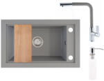NERO Gránit Mosogató Nero Panama + Kihúzható Linea Csaptelep + Vágódeszka + Adagoló Szürke