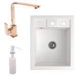 NERO Gránit Mosogató NERO Parma + Design Rose-Gold Csaptelep + Adagoló + Szifon Fehér