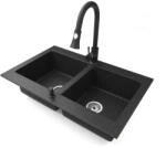 NERO Gránit Mosogatótálca NERO Verso + Kihúzható Zuhanyfejes Snake Csaptelep + Adagoló (fekete)