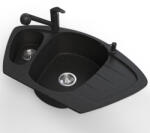 NERO Gránit Mosogató Nero Compact + Kihúzható Zuhanyfejes Shower Csaptelep + Adagoló Fekete