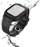Shellbox Apple Watch Series 4 44mm SHELLBOX műanyag keret szilikon szíj, IP68 vízálló + kijelzővédő üveg, FEKETE