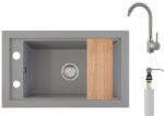 NERO Gránit Mosogató Nero Panama + Magasított Csaptelep + Vágódeszka + Adagoló Szürke