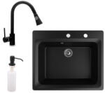 NERO Gránit Mosogató NERO Italia + Kihúzható Snake Csaptelep + Adagoló Matt Fekete