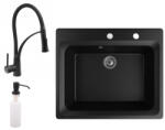 NERO Gránit Mosogató NERO Italia + Duo-Flex Csaptelep + Adagoló Matt Fekete