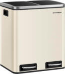 SONGMICS Szelektív szemeteskuka 2x15L, pedálos, lágyan záródó, acél, homokbézs és tinta (LTB30A02)