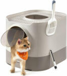 FEANDREA Macskaalom doboz, zárható, kihúzható tálca, barnás és meleg szürke 54x42x38cm (PPT002G01)