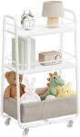VASAGLE Gurulós tároló kocsi, 3 szintes, textil kosárral, fehér és barna 60x40x80cm (LRC001WB01)