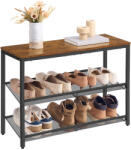 VASAGLE Cipőtároló polc 3 szintes, fém hálós polcokkal, rusztikus barna 100x30x90cm (LBS043KD01)