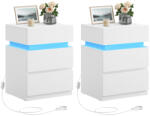 VASAGLE 2 db éjjeliszekrény LED világítással, 3 fiókos, fehér 35x40x55cm (LET0830W01)