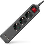 Entac S1 Elosztó 3 Foglalat Kapcsolóval 1, 5m 3G1.5 2 USB Fekete (ESE1.5G3-1.5-SW-USB-B) (ESE1.5G3-1.5-SW-USB-B)