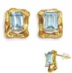 Cercei Topaz dreptunghi fatetat 13x11x14 mm Argint 925 aurit pentru un cadou rafinat - 1 pereche