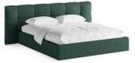 Micadoni Sötétzöld kárpitozott ágyneműtartós franciaágy ágyráccsal 160x200 cm Eric - Micadoni