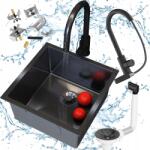 Granitan Egymedencés acél mosogató fekete Grafit SILVO44 csaptelep szifon Lu (SILVO30373)