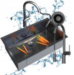 Granitan Acél Mosogató Egykamrás Fekete Grafit SILVO75 szifon Csaptelep (SILVO30427)