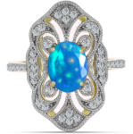  Arannyal Bevont Ezüst Gyűrű Etiópiai Paradicsomi Opállal és Fehér Topázzal, Y63204/54