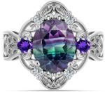  Ezüst Gyűrű Zebra Fluorittal és Marokkói Ametiszttel, Y62962/54