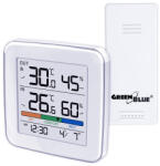 GreenBlue wireless weather station, temperature + humidity IN/OUT, clock + alarm + date, °C / °F selectable, range up to 60m, GB169 (GB169)