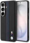 BMW M Samsung Galaxy S26 készülékhez mágneses tok perforált PU bőr csíkokkal és fém logóval, kék (BMHMS26S25PCPSKB)