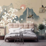 Wallvision Japán stílusú hegyi tájkép mintás fotótapéta kismadarakkal 416x254cm