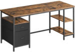 VASAGLE Számítógépasztal, Munkaasztal Tárolóval, 3 Polc, 2 Fiók, 60 x 160 x 76 cm, rusztikus barna (LWD105K01V1) - tutihome