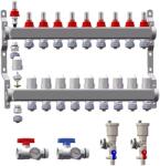 WENTOREX IMF-10 rozsdamentes, 10 körös osztó-gyűjtő áramlás mérővel + légtelenítő, töltő-ürítő csapok + golyóscsapok - ecoheat
